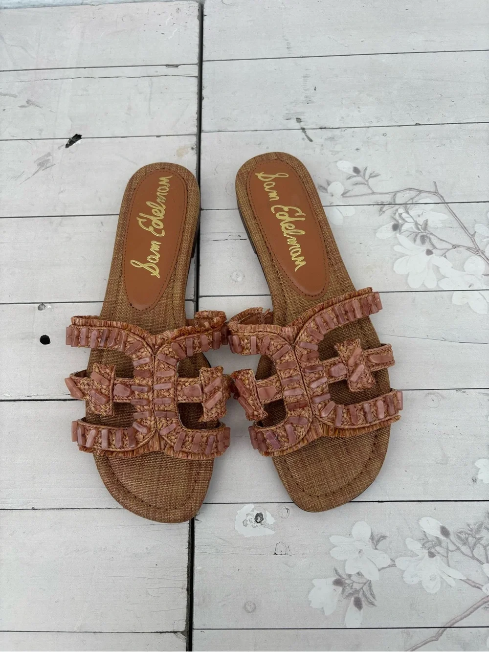 Sam Edelman Tan Ruffled Slide Sandals